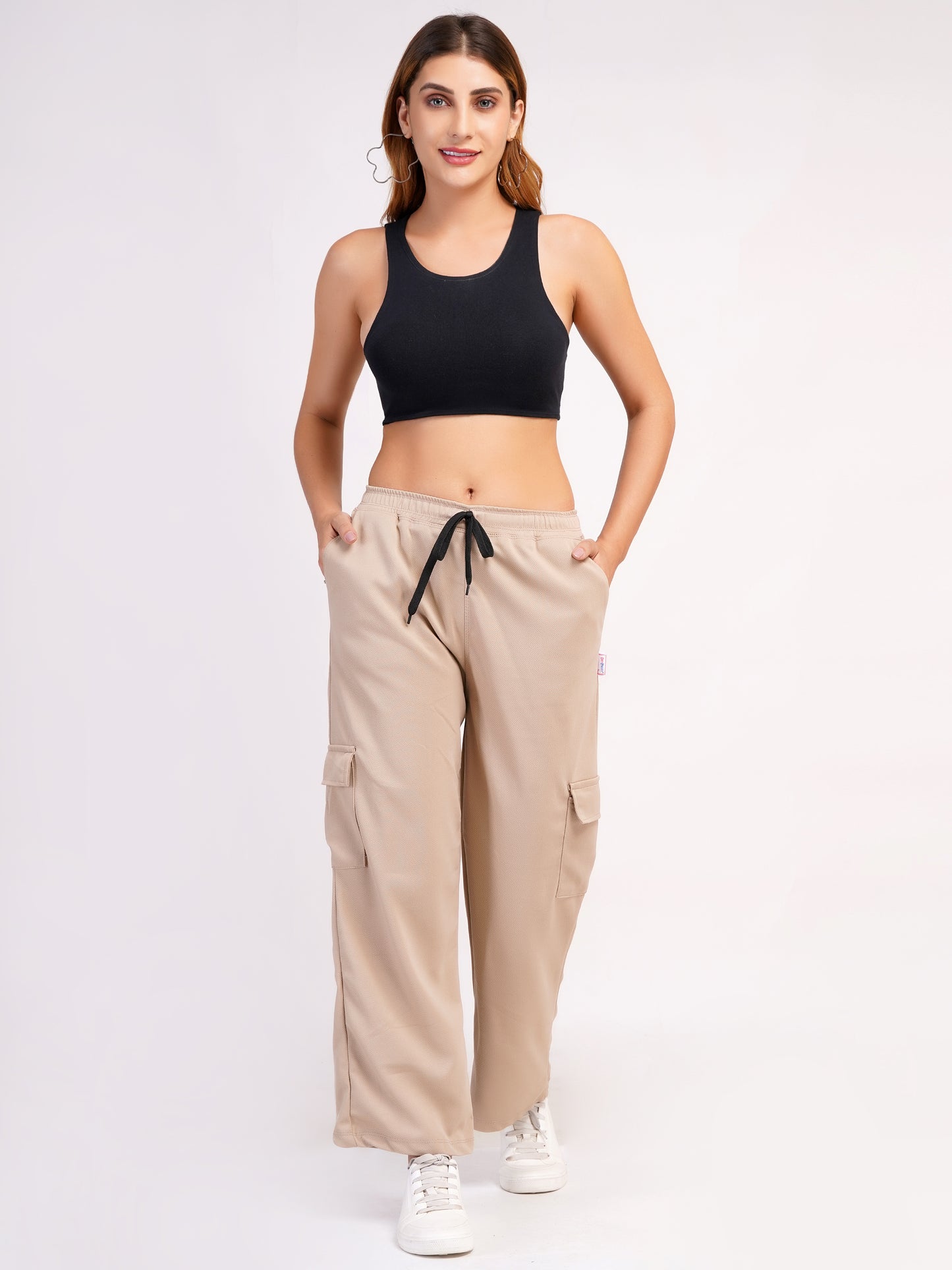 DEVPREET Women Four Pocket Cargo Pant Beige