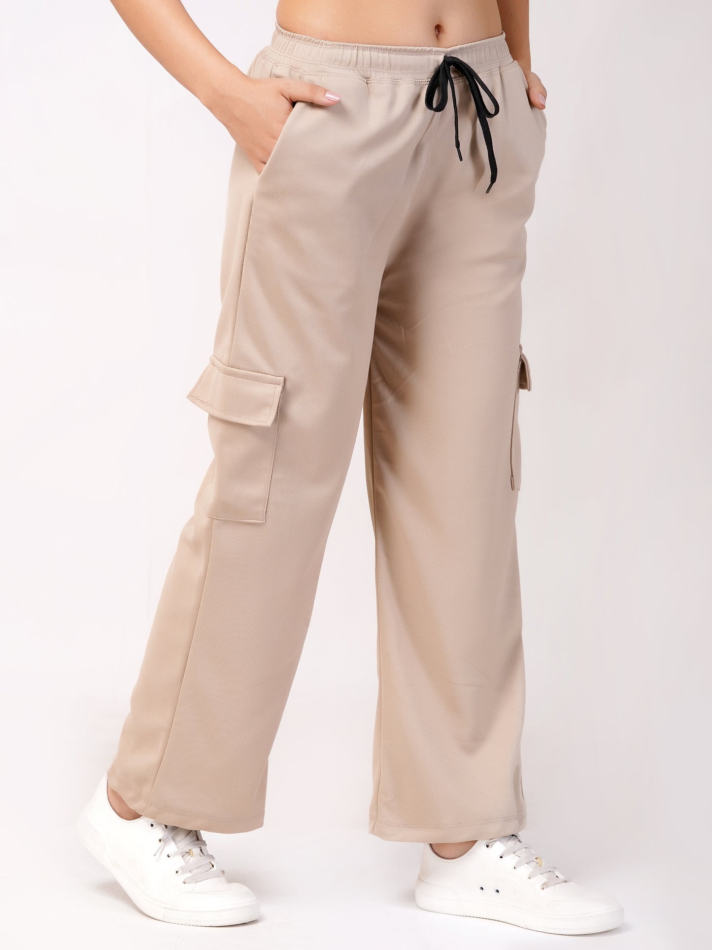 DEVPREET Women Four Pocket Cargo Pant Beige