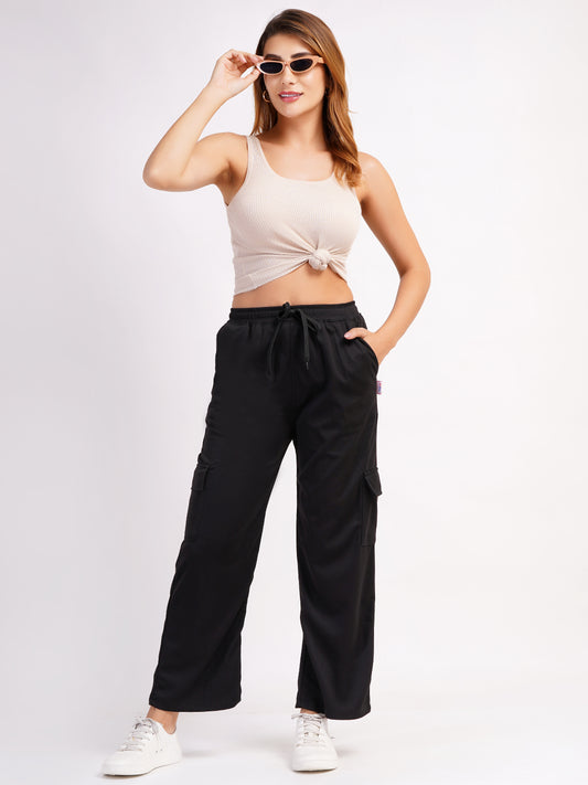DEVPREET Women Four Pocket Cargo Pants Black